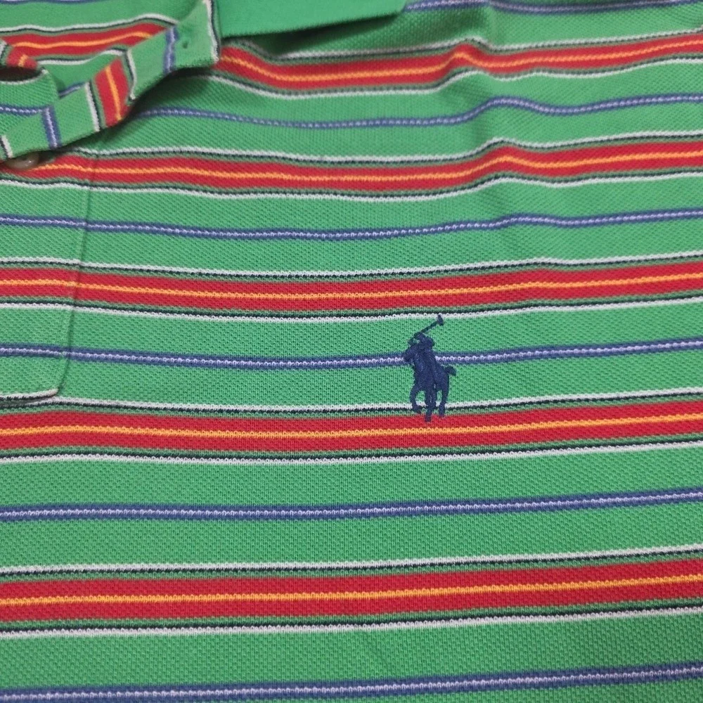 Vtg Polo Ralph Lauren Mens Xl Big & tall Green Red Stripes Polo Shirt Christmas
